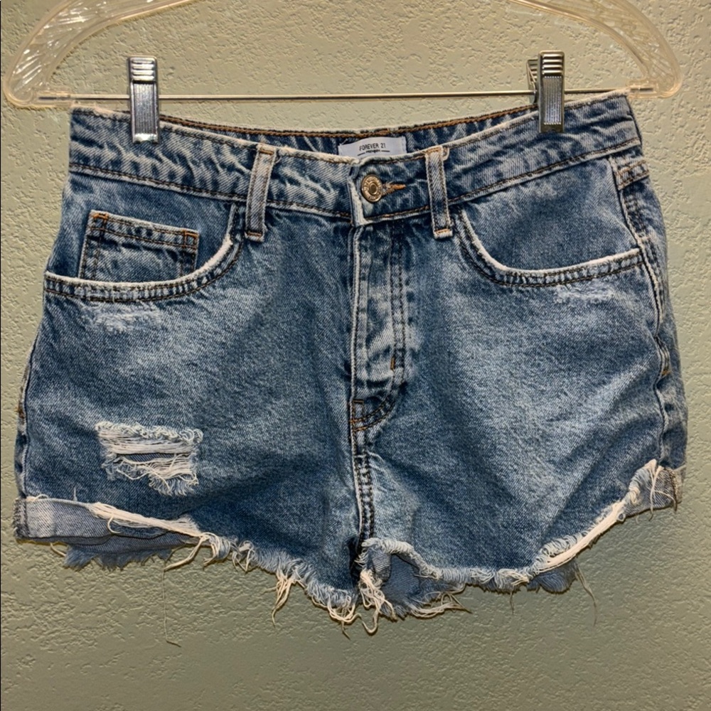Forever 21 Blue Distressed Jean Shorts